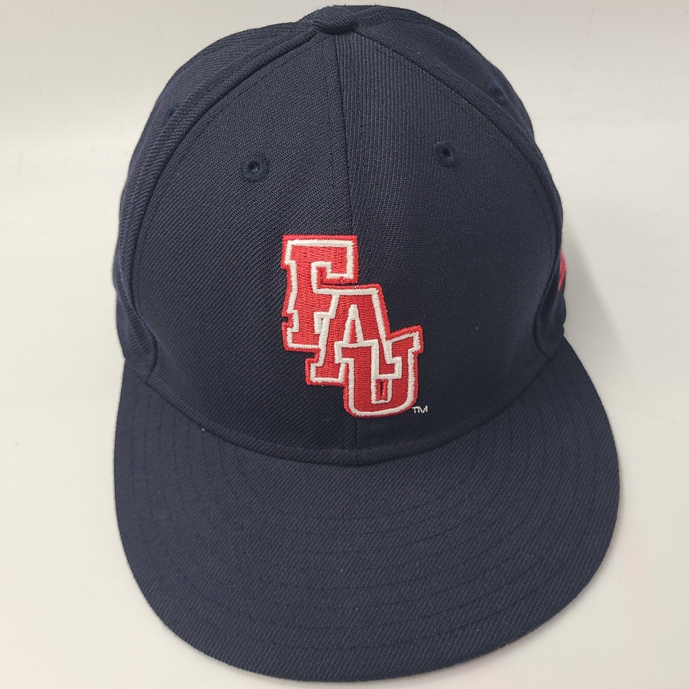 Florida Atlantic Owls Hat Fitted 7‎ 5/8 New Era 59Fifty Blue Red NCAA Wool FAU